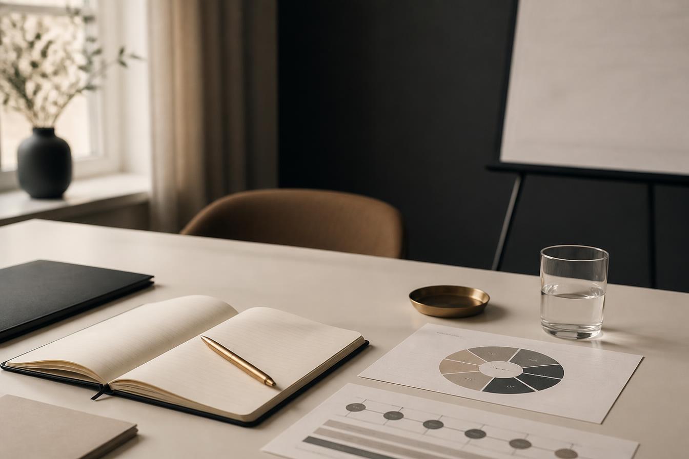 Workplace training materials arranged on a light table